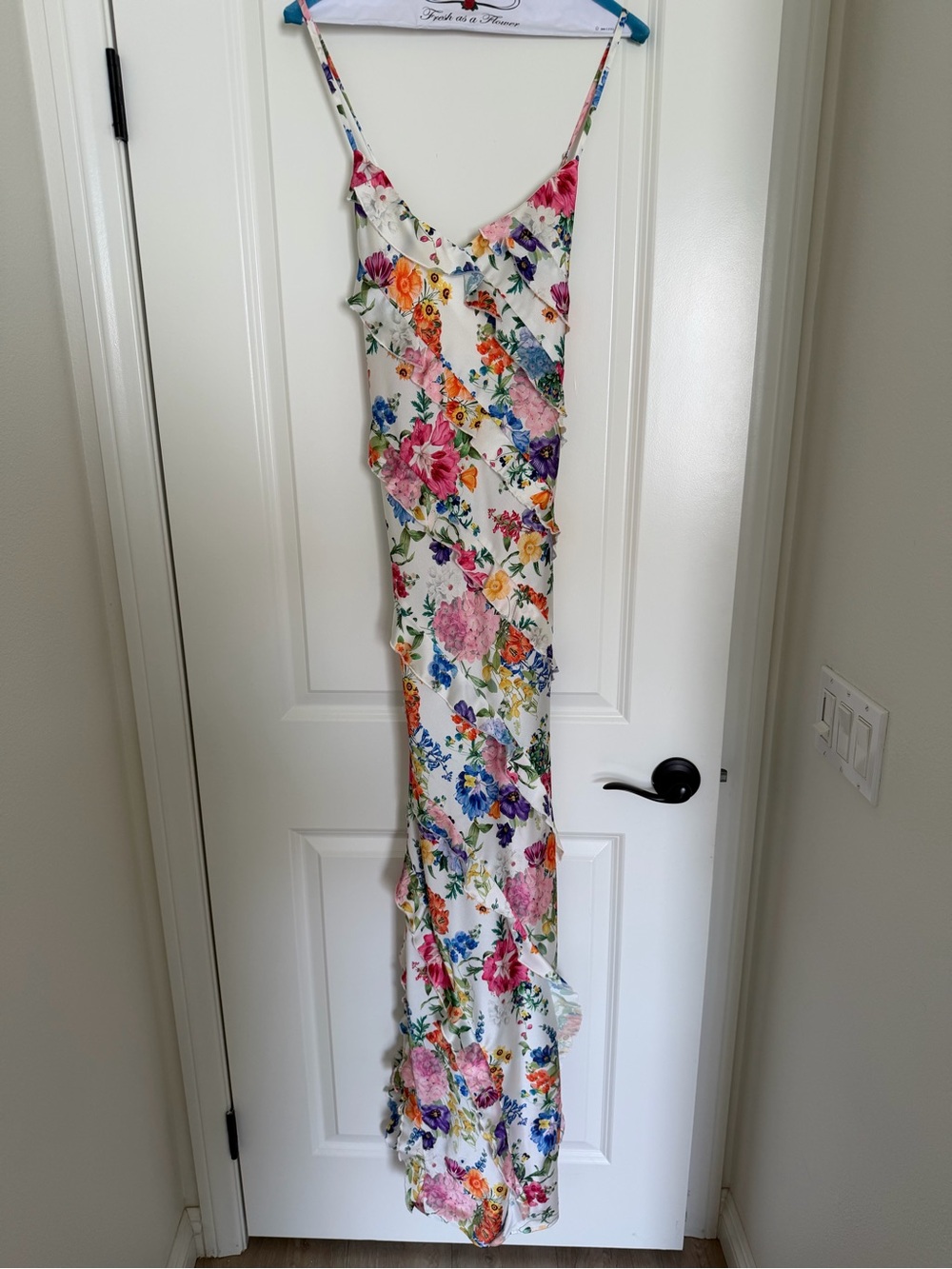 Show Me Your Mumu Floral Ruffle Maxi Dress in Ivory with Pink, Green, Blue - Picture 2 of 4